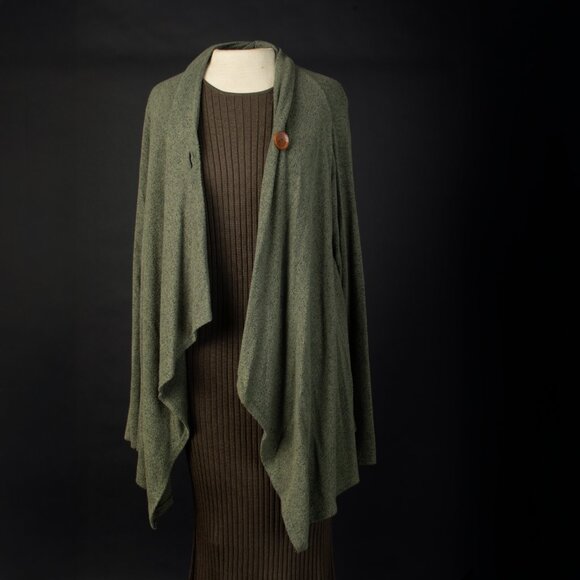 BOBEAU Long Sleeve Asymmetric Fly Away Lagenlook Poncho Green M - Picture 4 of 7